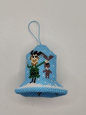 Handmade Beaded Bell Ornament - Light Blue